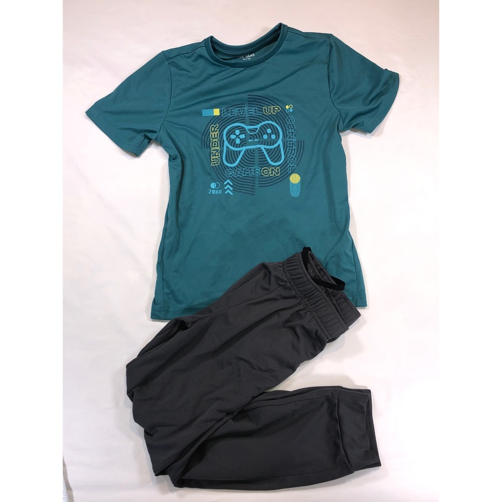 Boys Tek Gear All In Motion Activewear Set Teal Gamer Shirt Gray Joggers 10/12